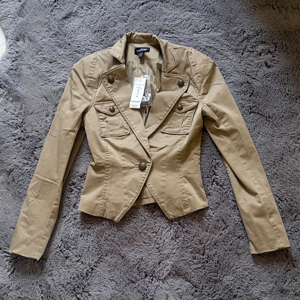 Bebe Khaki Military Cropped Blazer Jacket